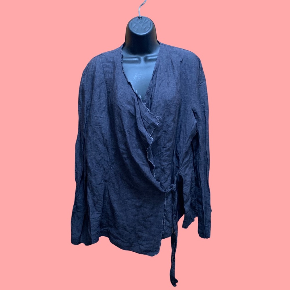 Ivan Grundahl Black Linen Viscose Wrap Top Blouse Raw Edge Avant Garde Size 40